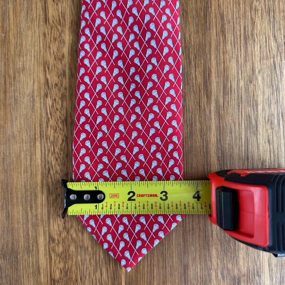 Vineyard Vines Red Silk Tie with White Lacrosse Motif - Picture 5 of 7
